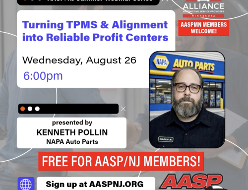 AASP/NJ Webinar to Focus on Revenue-Generating TPMS & Alignment Solutions